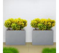 Set Of 2 Idealist™ 50Cm Planter, Grey Reinforced Stone Narrow Garden Trough, Rectangular Outdoor Plant Pots L50 W20 H40 Cm, 40L