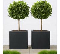 Set Of 2 Idealist™ 50Cm Planter, Slate Grey Reinforced Stone Square Garden Flower Box, Outdoor Large Plant Pots