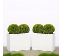 Set Of 2 Idealist™ 50Cm Planter, White Reinforced Stone Garden Trough, Rectangular Outdoor Plant Pots L50 W20 H40 Cm