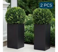 Set Of 2 Idealist™ 50Cm Tall Planter, Black Reinforced Stone Garden Planters, Small Outdoor Plant Pots L21 W21 H50 Cm