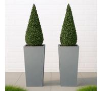 Set Of 2 Idealist™ 50Cm Tall Planter, Grey Reinforced Stone Garden Planters, Small Outdoor Plant Pots H50 L24 W24 Cm, 30L