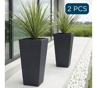 Set Of 2 Idealist™ 50Cm Tall Planter, Slate Grey Light Concrete Garden Planters, Small Outdoor Plant Pots L24 W24 H50 Cm, 30L