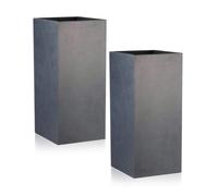 Set Of 2 Idealist™ 50Cm Tall Planter, Slate Grey Reinforced Stone Garden Planters, Outdoor Plant Pots L21 W21 H50 Cm, 22L