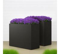 Set Of 2 Idealist™ 50Cm Trough Garden Planters, Black Reinforced Stone Slim Rectangular Planters, Outdoor Plant Pots 50X20X40 Cm