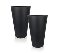 Set Of 2 Idealist™ 57Cm Tall Planter, (Dia) 34Cm Charcoal Grey Reinforced Stone Garden Planters, Outdoor Large Plant Pots, 75L