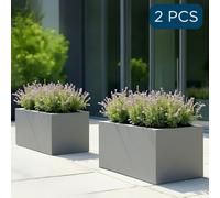 Set Of 2 Idealist™ 60Cm Garden Trough, Grey Reinforced Stone Rectangular Planters, Outdoor Large Plant Pots L60 W30 H30 Cm, 54L