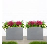 Set Of 2 Idealist™ 60Cm Garden Trough, Grey Reinforced Stone Rectangular Planters, Outdoor Large Plant Pots L60 W30 H50 Cm