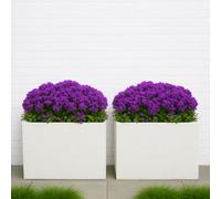 Set Of 2 Idealist™ 60Cm Garden Trough, White Reinforced Stone Rectangular Planter, Outdoor Large Plant Pots L60 W30 H50 Cm