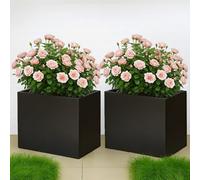 Set Of 2 Idealist™ 60Cm Garden Troughs, Black Reinforced Stone Rectangular Planters, Outdoor Large Plant Pots L60 W30 H50 Cm, 91L