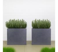 Set Of 2 Idealist™ 60Cm Planter Garden Trough, Slate Grey Reinforced Stone Rectangular Planter, Large Plant Pots L60 W30 H50 Cm