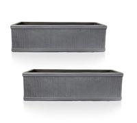Set Of 2 Idealist™ 60Cm Reinforced Stone Window Box, Vintage Grey Slate Effect Garden Large Plant Pots H17 L60 W17 Cm