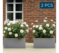 Set Of 2 Idealist™ 65Cm Long Trough, Grey Reinforced Stone Rectangular Garden Planters, Outdoor Large Plant Pots L65 W19 H30Cm