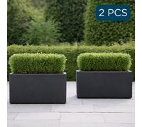 Set Of 2 Idealist™ 65Cm Planter Garden Trough, Slate Grey Reinforced Stone Narrow Large Rectangular Planters L65 W19 H30 Cm, 37L