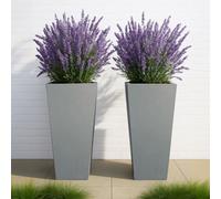 Set Of 2 Idealist™ 65Cm Tall Planter, Grey Reinforced Stone Garden Planters, Large Outdoor Plant Pots H65 L32 W32 Cm, 67L