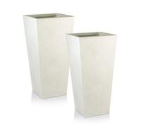 Set Of 2 Idealist™ 65Cm Tall Planter, White Reinforced Stone Garden Planters, Large Outdoor Plant Pots H65 L32 W32 Cm, 67L