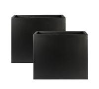 Set Of 2 Idealist™ 70Cm Garden Trough, Black Reinforced Stone Rectangular Planters, Outdoor Large Plant Pots L70 W40 H60 Cm