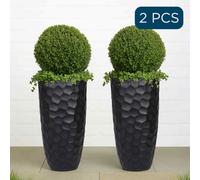 Set Of 2 Idealist™ 77Cm Tall Planter, Mosaic Black Reinforced Stone Vase Round Planters, Large Outdoor Plant Pots D41 H77 Cm