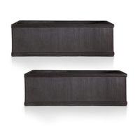 Set Of 2 Idealist™ 80Cm Planter Garden Trough, Charcoal Grey Light Stone Rectangular Planter, Outdoor Large Plant Pots