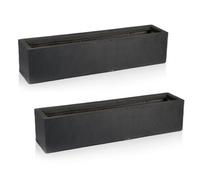 Set Of 2 Idealist™ 80Cm Planter Window Box, Slate Grey Reinforced Stone Windowsill Planter, Outdoor Plant Pots L80 W17 H17 Cm