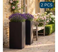 Set Of 2 Idealist™ 80Cm Tall Planter, Black Reinforced Stone Garden Planters, Large Outdoor Plant Pots L40 W40 H80 Cm, 132L
