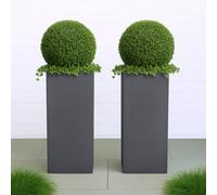 Set Of 2 Idealist™ 80Cm Tall Planter, Dark Grey Reinforced Stone Garden Planters, Outdoor Large Plant Pots H80 L40 W40 Cm, 132L