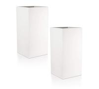 Set Of 2 Idealist™ 80Cm Tall Planter, White Reinforced Stone Garden Planters, Large Outdoor Plant Pots L40 W40 H80 Cm, 132L