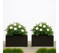 Set Of 2 Idealist™ 85Cm Trough Garden Planters, Rectangular Planters, Black Reinforced Stone Large Plant Pots L85 W26 H41 Cm, 91L