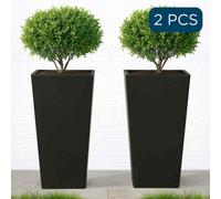 Set Of 2 Idealist™ 89Cm Tall Planter, Black Reinforced Stone Tapered Planter, Large Outdoor Plants Plant Pots L43 W43 H89 Cm, 165L