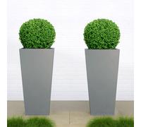Set Of 2 Idealist™ 90Cm Tall Planter, Grey Reinforced Stone Garden Planters, Large Outdoor Plant Pots L43 W43 H90 Cm, 165L