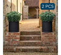 Set Of 2 Idealist™ (Dia)26Cm Plant Pot, Charcoal Grey Reinforced Stone Chelsea Cylinder Planter, Outdoor Plant Pot D30 H30 Cm, 21L