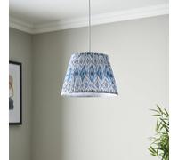 Set of 2 Ikat Blue Colourful Easy Fit Pendant Light Shades or Table Lampshades, 30cm Diameter