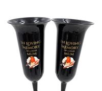 Set of 2 In Loving Memory Mum Robin Memorial Grave Flower Vases Spike