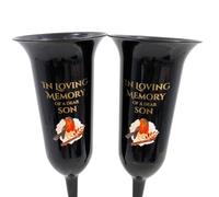 Set of 2 In Loving Memory Son Robin Memorial Grave Flower Vases Spike