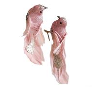 Set of 2 Indoor Foam and Feather Birds for Christmas Tree Weddings Party Decorations and Holiday Floral Arrangements (pink)