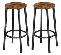 Set Of 2 Industrial Design Rustic Brown Round Wooden Bar Pub Stools Chairs Seats