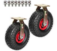 Set of 2 Industrial Swivel Casters Heavy Duty Rubber Wheels Large Flat Casters High Elastic Pneumatic Rollers Shock Absorption Quiet Operation with Screws