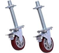 Set of 2 Industrial Swivel Casters with Threaded Stem, 20cm Heavy-Duty Wheels for Scaffolding, Furniture, and Construction Sites, Double Brake System