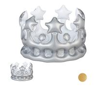 Set of 2 Inflatable King & Queen Crown Carnival Festival Accessory Silver Crown