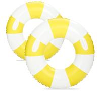 Set of 2 Inflatable Pool Floats for Adults 30" and 43"- Striped Floaties Pool Tubes Swim Rings with Handles Inflatable Pool Float for Swimming Pool Party Lake Beach Adults (Yellow, 30 in+ 43 in)