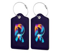 Set of 2 Initial Luggage Tags for Suitcase, Cute Letter Design Cruise Ship Bag Tags, Distinctive Baggage Tags with Privacy Cover, Leather ID Label for Women Men Kids Travel, Rainbow Letter R