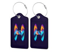 Set of 2 Initial Luggage Tags for Suitcase, Cute Letter Design Cruise Ship Bag Tags, Distinctive Baggage Tags with Privacy Cover, Leather ID Label for Women Men Kids Travel, Rainbow Letter H