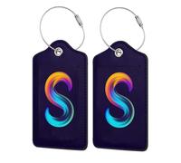 Set of 2 Initial Luggage Tags for Suitcase, Cute Letter Design Cruise Ship Bag Tags, Distinctive Baggage Tags with Privacy Cover, Leather ID Label for Women Men Kids Travel, Rainbow Letter S