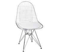 Set Of 2 Inventors Chrome Dkr Wire Chair With White Pu Cushion