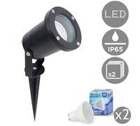 Set of 2 IP65 Black Outdoor Lights with 5w LED Bulbs ValueLights Black One Size