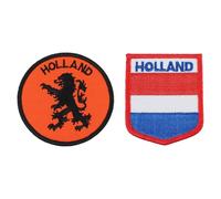 Set of 2 Iron On Patches - Embroidered Patch Set, 1 x Dutch Flag 5x6.5 cm and 1 x Dutch Lion Approximately 7.5 cm, Sew On Patches for Clothes, Iron On Patches for Clothing, Sew On Badges