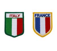 Set of 2 Iron On Patches - Embroidered Patch Set, Shield Shape, 5x6.5 cm, 1 Piece France and 1 Piece Italy, Sew On Patches for Clothes, Iron On Patches for Clothing, Sew On Badges