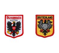 Set of 2 Iron On Patches - Embroidered Patch Set, Shield Shape, 5x6.5 cm, 1 Piece Germany and 1 Piece Austria, Sew On Patches for Clothes, Iron On Patches for Clothing, Sew On Badges