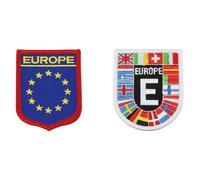 Set of 2 Iron On Patches - Embroidered Patch Set, Shield Shape, 5x6.5 cm, 1 x European Flag and 1x Europe, Sew On Patches for Clothes, Iron On Patches for Clothing, Sew On Badges