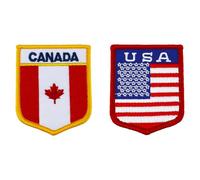 Set of 2 Iron On Patches - Embroidered Patch Set, Shield Shape, 5x6.5cm, 1 Piece Canada and 1 Piece USA, Sew On Patches for Clothes, Iron On Patches for Clothing, Sew On Badges
