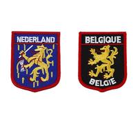 Set of 2 Iron On Patches - Embroidered Patch Set, Shield Shape, 5x6.5cm, 1 Piece Dutch Lion and 1 Piece Belgium, Sew On Patches for Clothes, Iron On Patches for Clothing, Sew On Badges